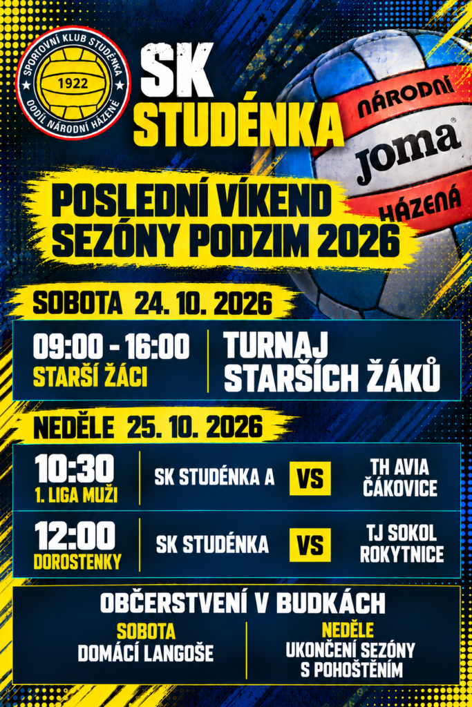 Plakát SK Studénka – poslední víkend podzimní sezóny 2026, 24.–25. října